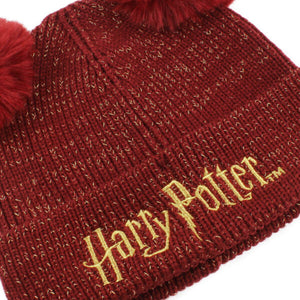 Harry Potter Logo Shimmer Beanie with Pom-Poms-The Curious Emporium