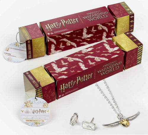 Hedwig Red Gift Cracker with Hedwig & Letter Stud Earrings & Golden Snitch Necklace-The Curious Emporium